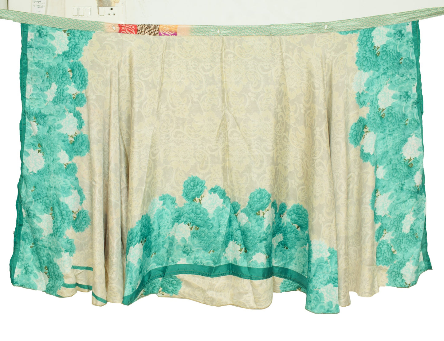 Sushila Vintage Art Silk Saree Magic Wrap Floral Reversible Skirt Beach Dress Hippie