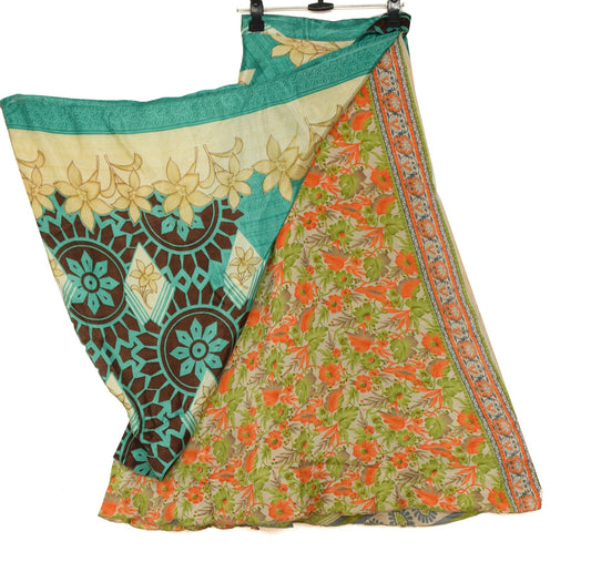 Sushila Vintage Art Silk Saree Magic Wrap Multi-Color Reversible Skirt Beach Dress