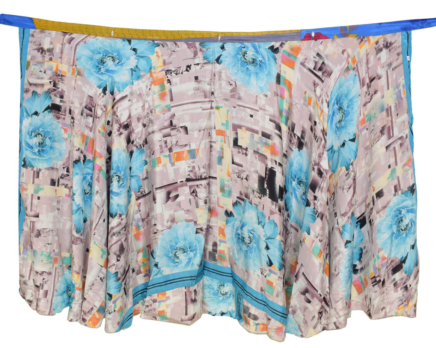 Sushila Vintage Art Silk Saree Magic Wrap Floral Reversible Skirt Beach Dress