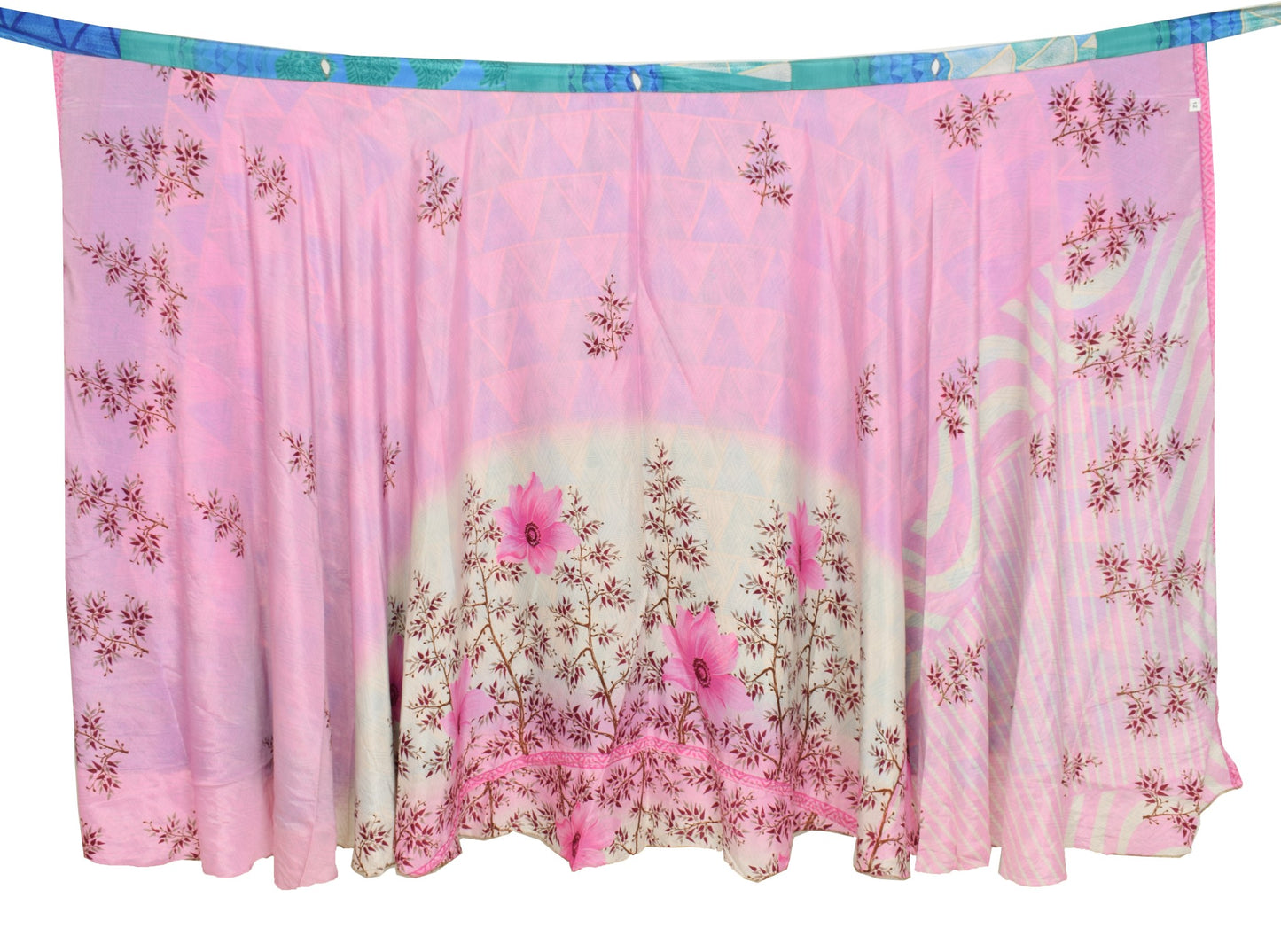 Sushila Vintage Pink Saree Magic Wrap Reversible Skirt Beach Art Silk Dress Handmade