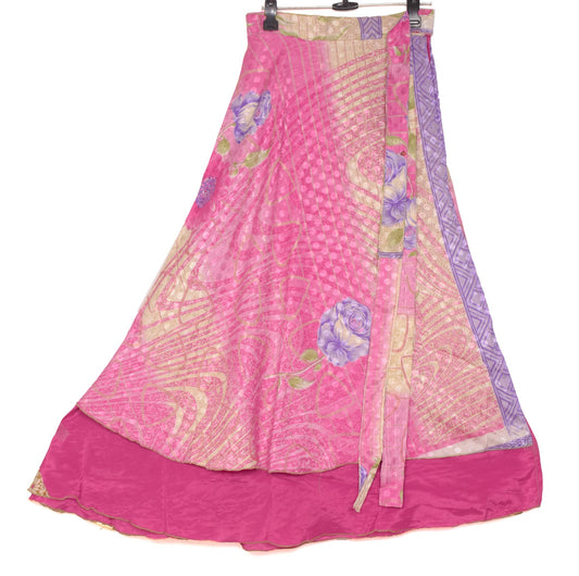 Sushila Vintage Dark Pink Saree Magic Wrap Reversible Skirt Art Silk Beach Dress