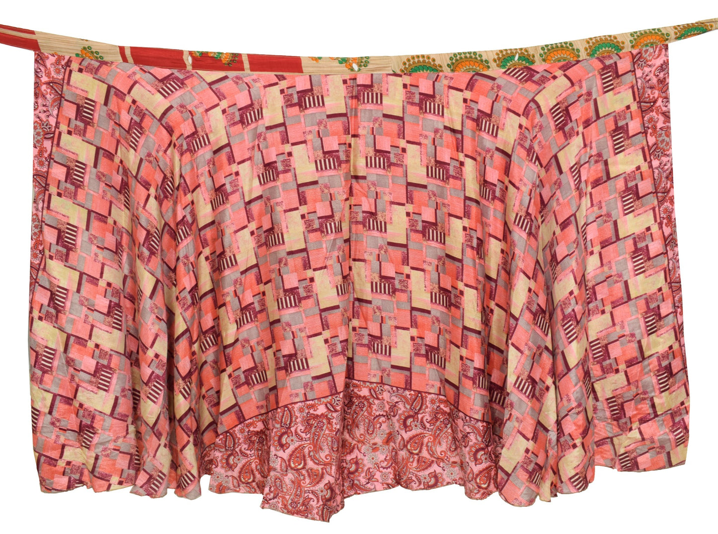 Sushila Vintage Red Antique Saree Magic Wrap Reversible Skirt Art Silk Beach Dress