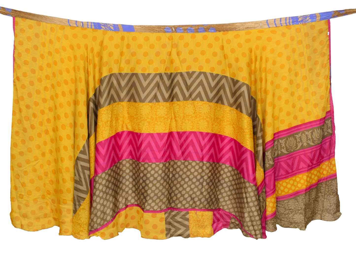 Sushila Vintage Art Silk Saree Magic Wrap Yellow Reversible Skirt Beach Dress