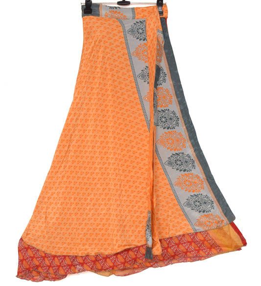 Sushila Vintage Red Floral Saree Magic Wrap Reversible Skirt Art Silk Beach Dress