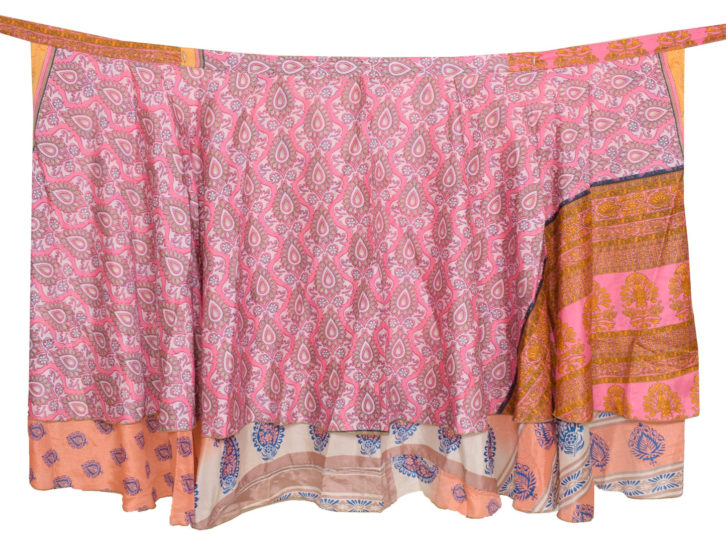 Sushila Vintage Peach Floral Saree Magic Wrap Reversible Skirt Art Silk Beach Dress
