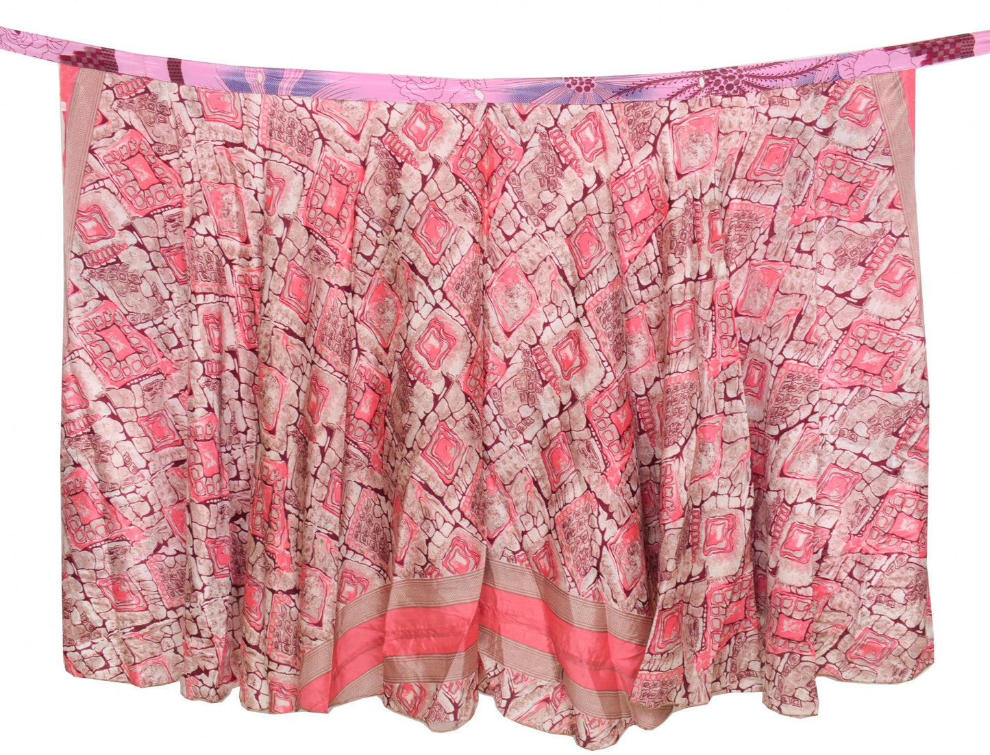 Sushila Vintage Art Silk Saree Magic Wrap Reversible Skirt Pink Handmade Beach Dress