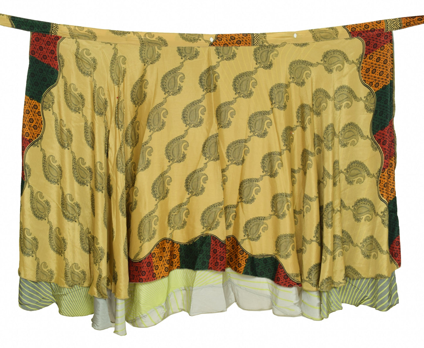 Sushila Vintage Art Silk Saree Magic Wrap Reversible Skirt Gray Green Beach Dress