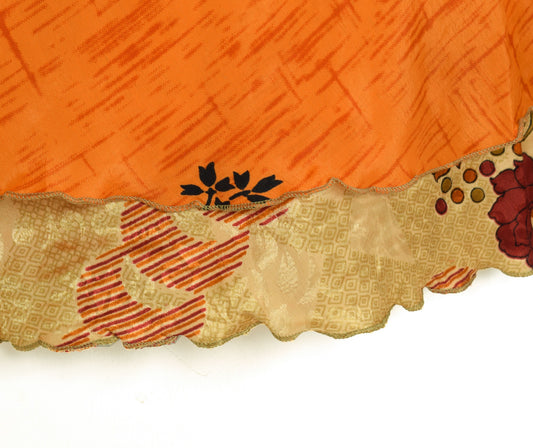 Sushila Vintage Orange Art Silk Saree Magic Wrap Reversible Skirt Beach Dress Hippie