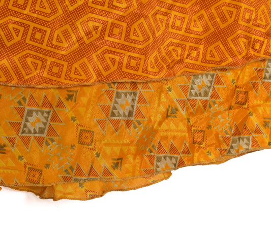 Sushila Vintage Art Silk Saree Magic Wrap Reversible Skirt Yellow Beach Dress