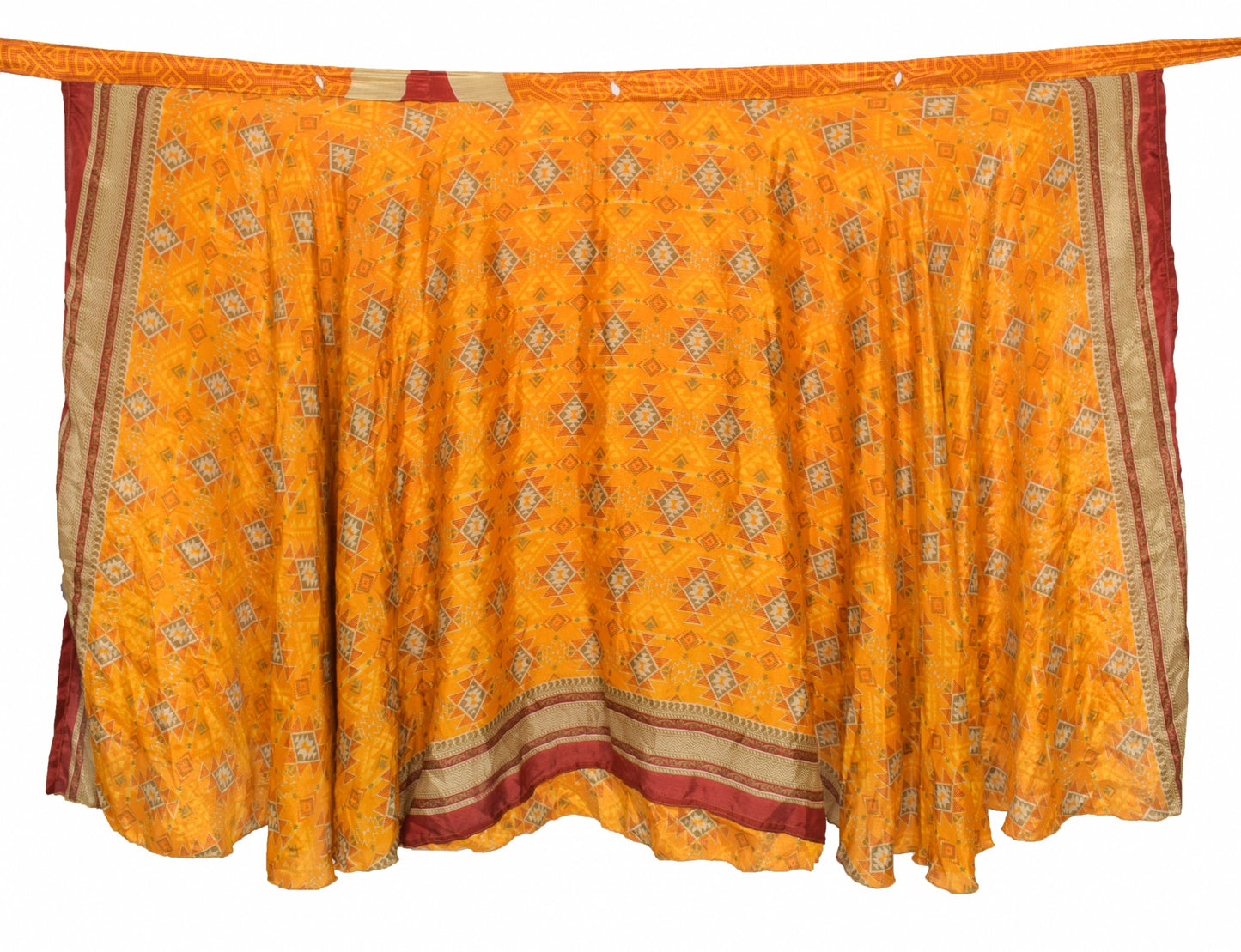 Sushila Vintage Art Silk Saree Magic Wrap Reversible Skirt Yellow Beach Dress