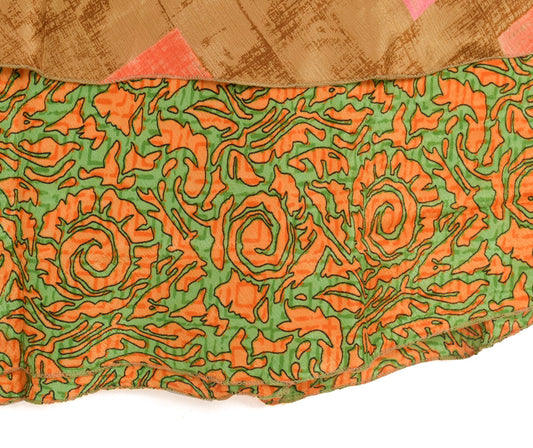 Sushila Vintage Art Silk Saree Magic Wrap Green Orange Reversible Skirt Beach Dress