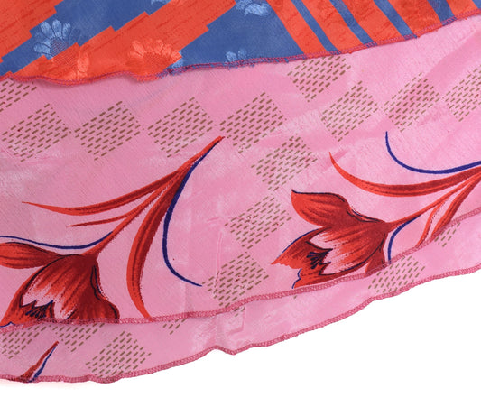 Sushila Vintage Art Silk Saree Magic Wrap Reversible Skirt Floral Pink Beach Dress