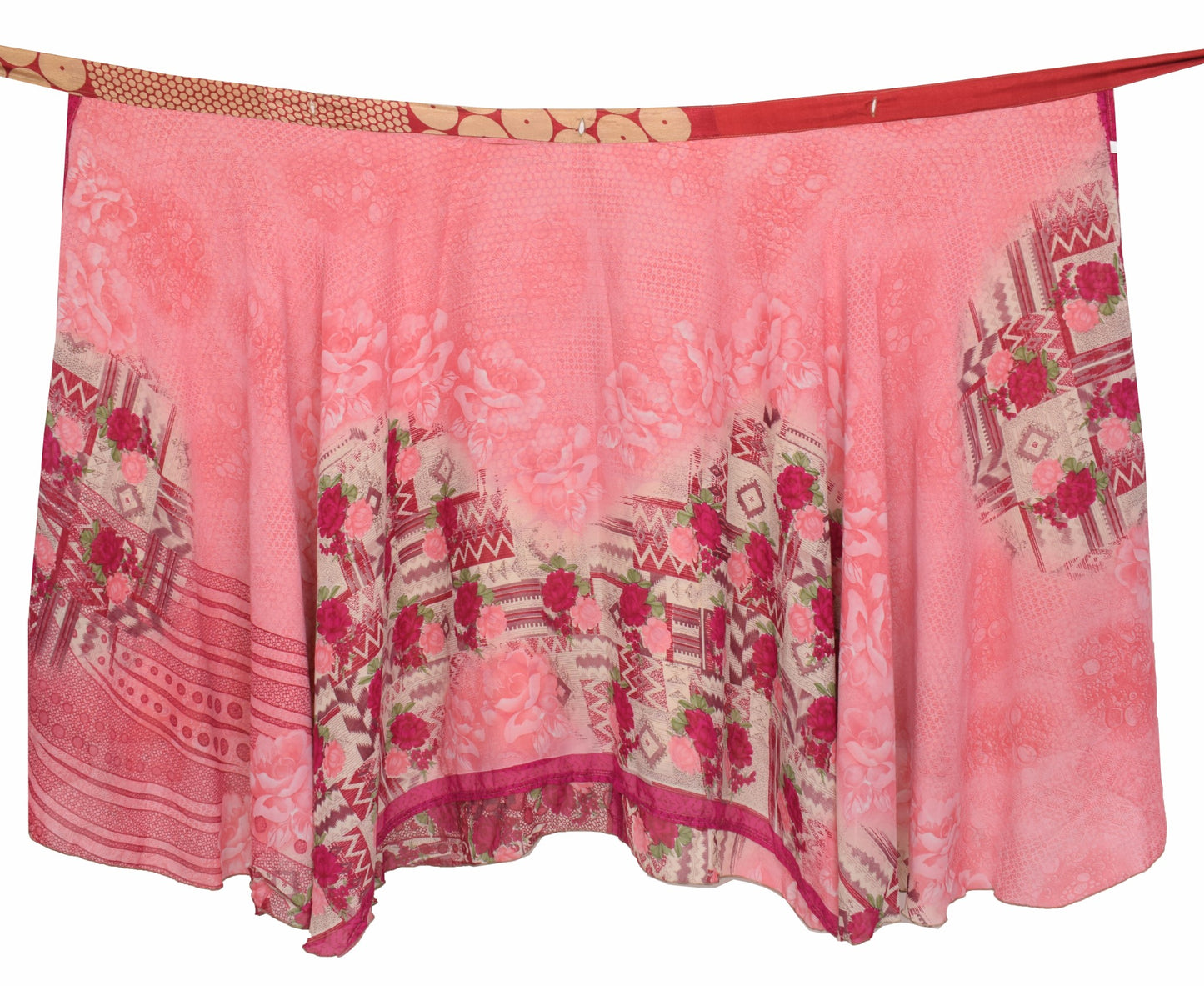 Sushila Vintage Pink Saree Magic Wrap Reversible Skirt Art Silk Beach Dress Hippie