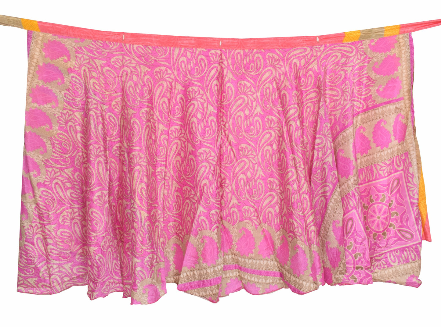 Sushila Vintage Handmade Saree Magic Wrap Reversible Skirt Art Silk Beach Dress Pink