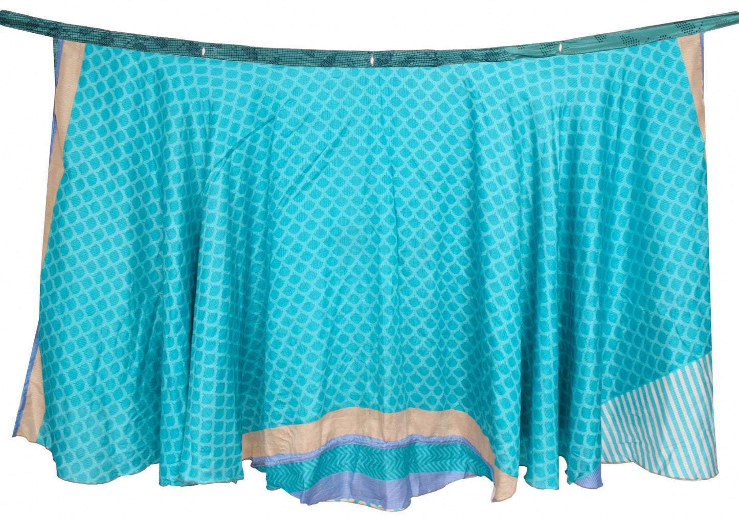 Sushila Vintage Turquoise Saree Magic Wrap Reversible Skirt Art Silk Beach Dress