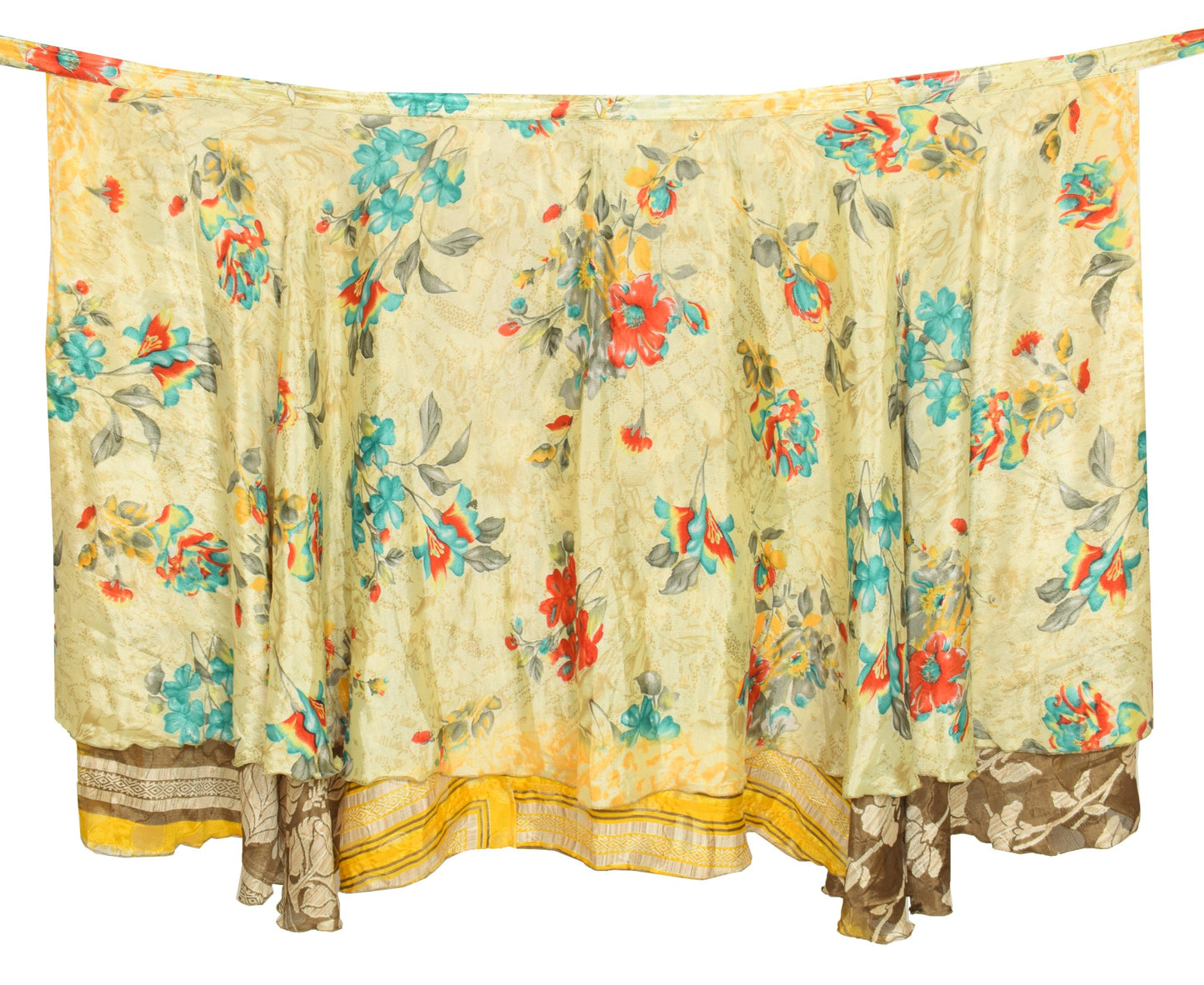Sushila Vintage Floral Art Silk Saree Magic Wrap Brown Reversible Skirt Beach Dress