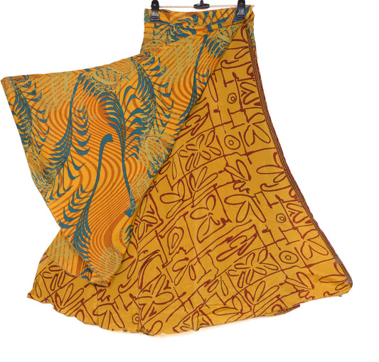 Sushila Vintage Yellow Art Silk Saree Magic Wrap Reversible Skirt Beach Dress Hippie