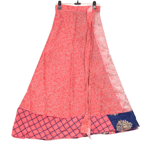 Sushila Vintage Pink Art Silk Saree Magic Wrap Reversible Skirt Beach Dress Hippie