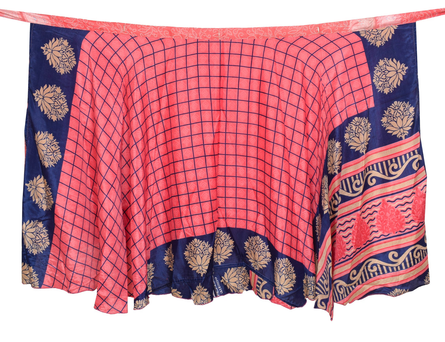 Sushila Vintage Pink Art Silk Saree Magic Wrap Reversible Skirt Beach Dress Hippie