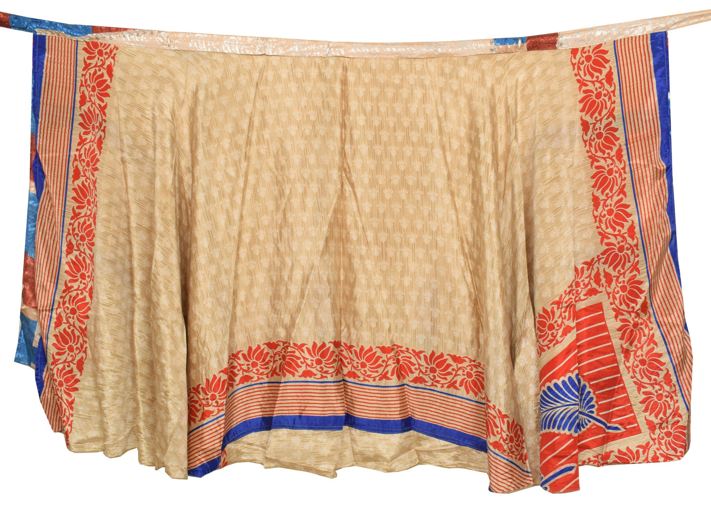 Sushila Vintage Floral Saree Magic Wrap Reversible Skirt Woven Art Silk Beach Dress
