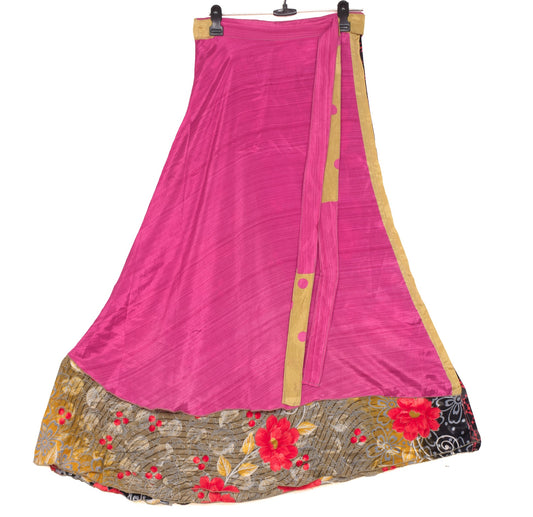 Sushila Vintage Art Silk Saree Handmade Magic Wrap Reversible Skirt Beach Dress