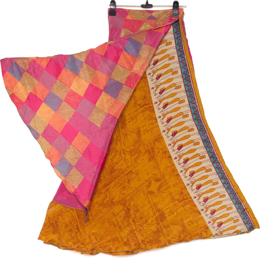 Sushila Vintage Art Silk Saree Magic 2 Layer Wrap Reversible Skirt Beach Dress