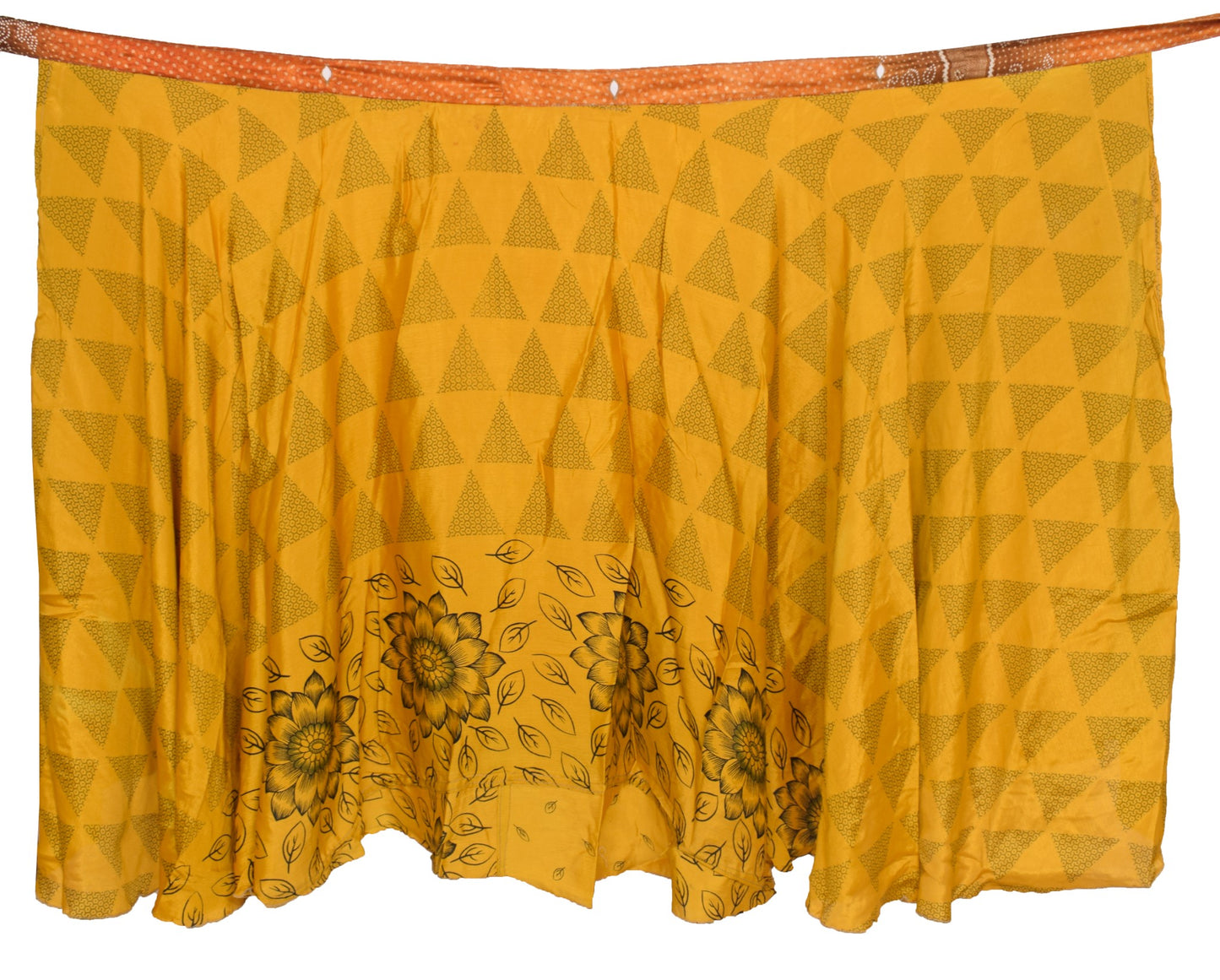 Sushila Vintage Magic Wrap Mustard Art Silk Saree Reversible Skirt Beach Dress