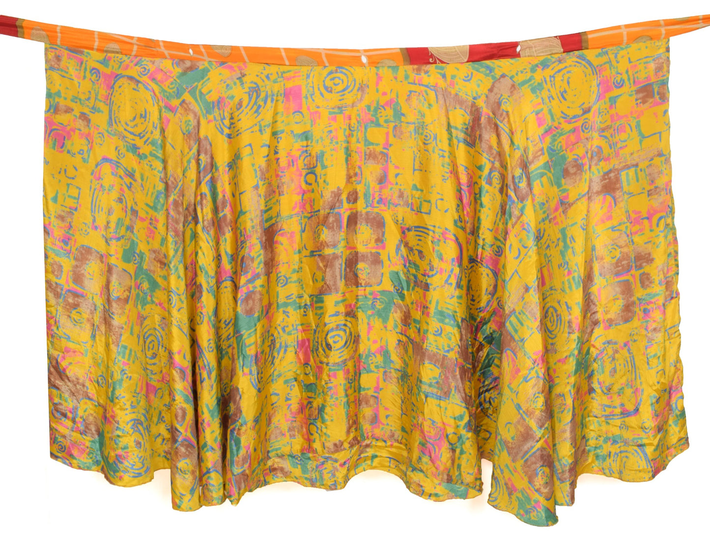 Sushila Vintage Orange Saree Magic Wrap Reversible Skirt Art Silk Beach Dress Hippie