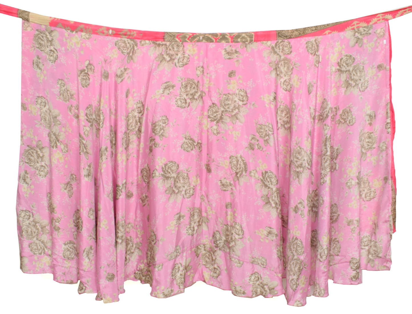 Sushila Vintage Art Silk Saree Magic Wrap Reversible Skirt Pink Beach Dress Boho