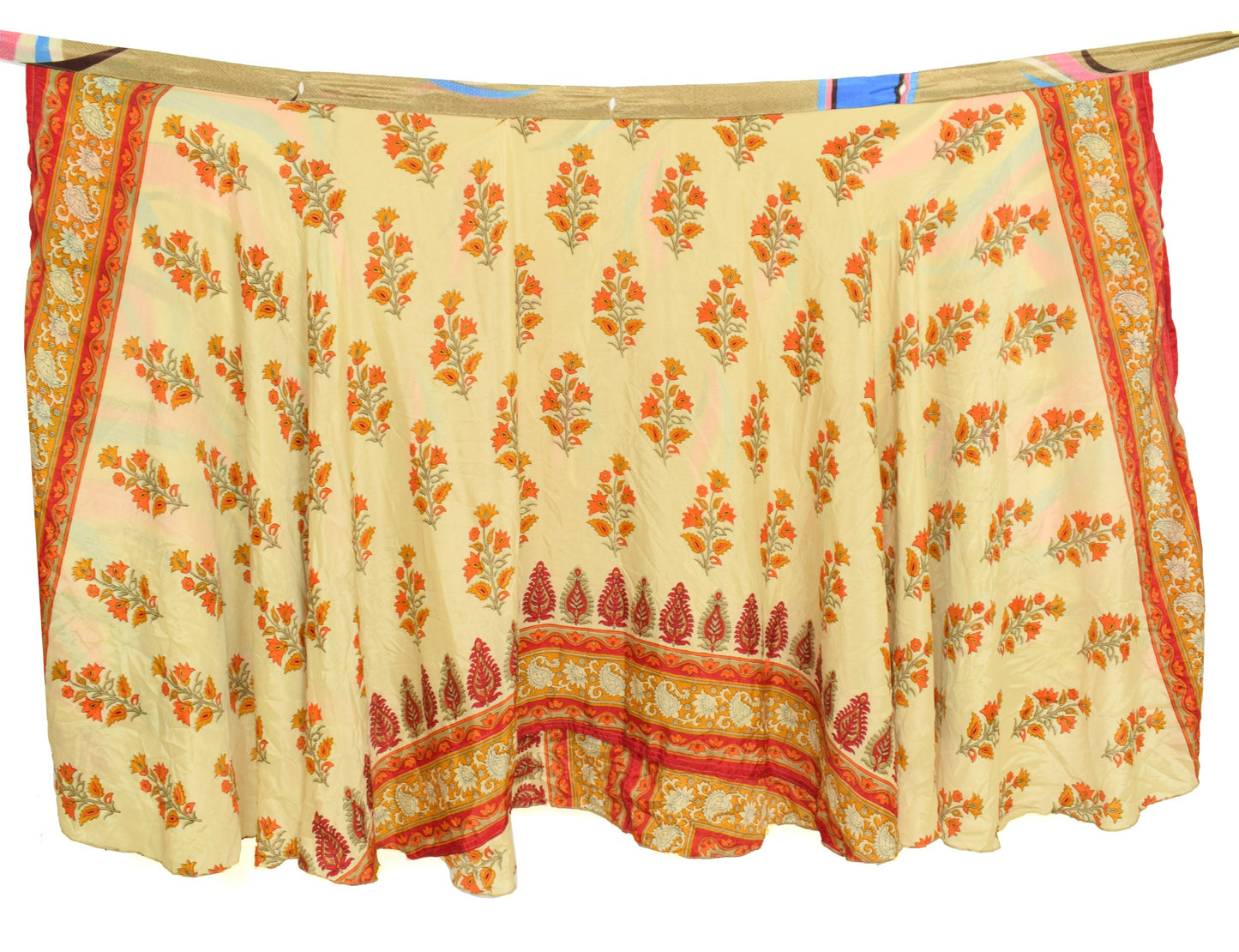 Sushila Vintage Art Silk Saree Magic Wrap Reversible Skirt Yellow Floral Beach Dress
