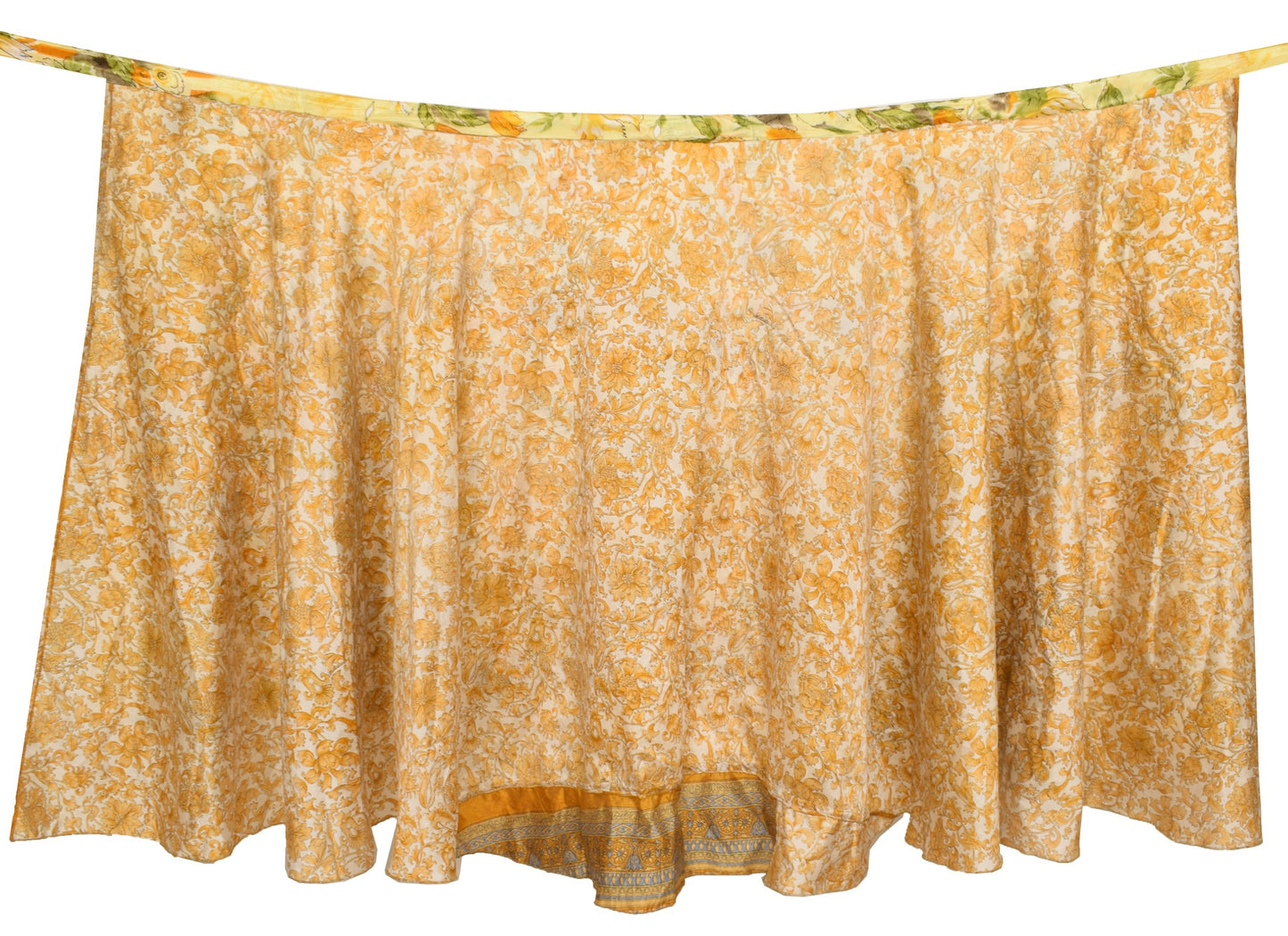 Sushila Vintage Art Silk Saree Magic Wrap Reversible Skirt Floral Beach Dress