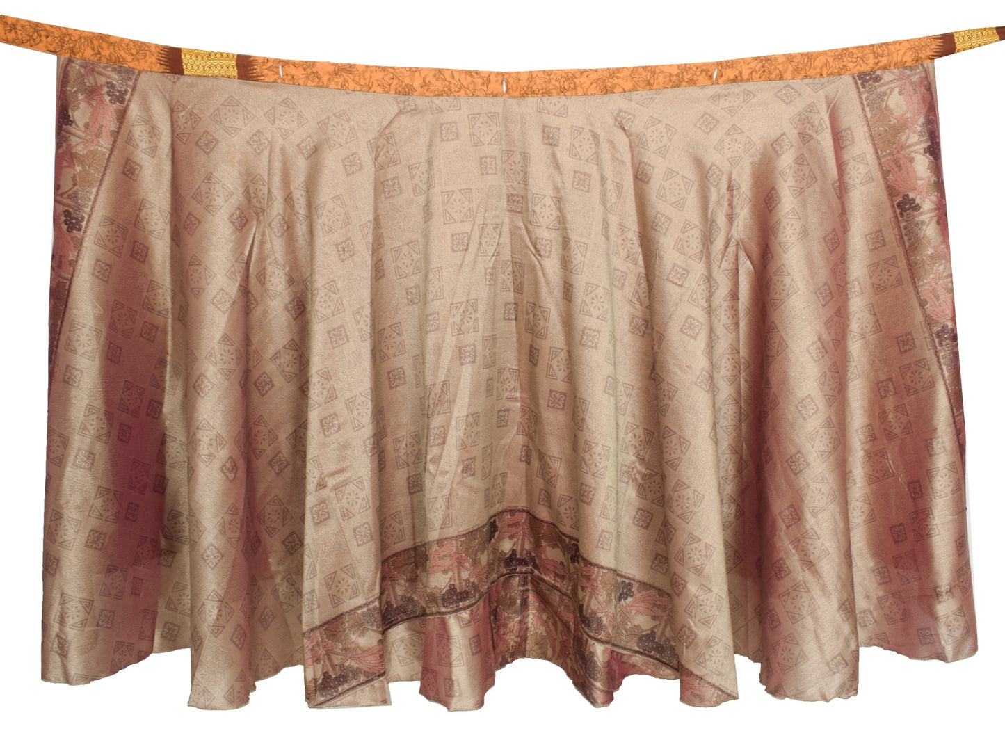 Sushila Vintage Art Silk Saree Magic Wrap Reversible Skirt Peach Beach Dress