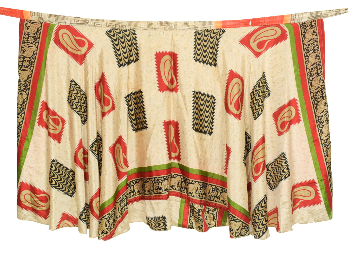 Sushila Vintage Cream Saree Magic Wrap Reversible Skirt Paisley Art Silk Beach Dress