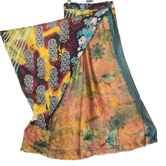 Sushila Vintage Multi-Color Saree Magic Wrap Reversible Skirt Art Silk Beach Dress