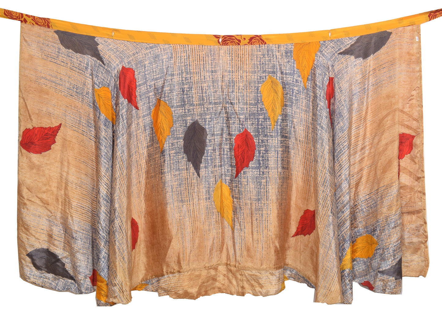 Sushila Vintage Magic Wrap Saree Yellow Floral Reversible Skirt Art Silk Beach Dress