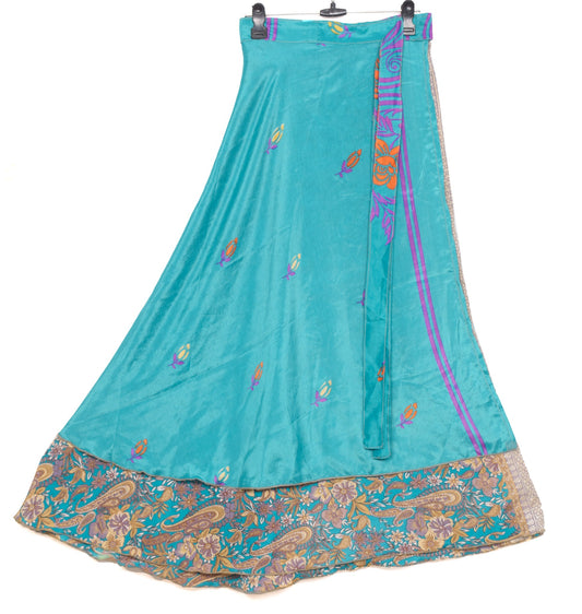 Sushila Vintage Paisley Magic Wrap Reversible Skirt Art Silk Saree Beach Dress