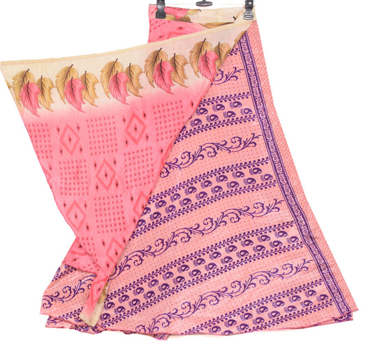Sushila Vintage Pink Saree Magic Wrap Reversible Skirt Beach Dress Art Silk Floral