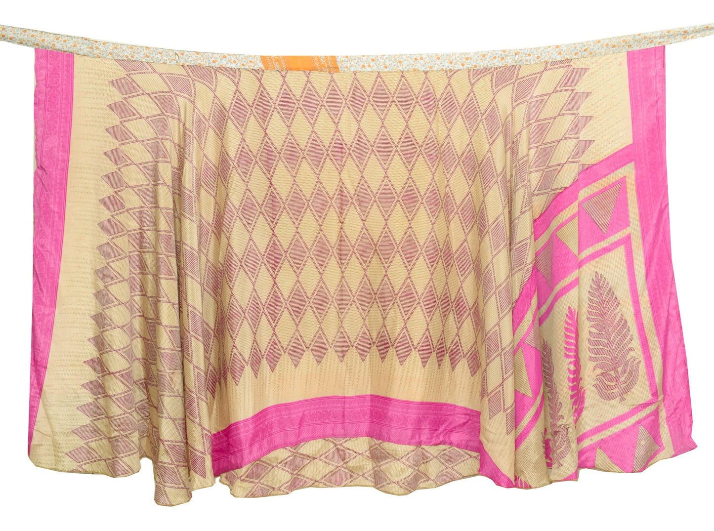 Sushila Vintage Art Silk Saree Magic Wrap Reversible Skirt Floral White Beach Dress