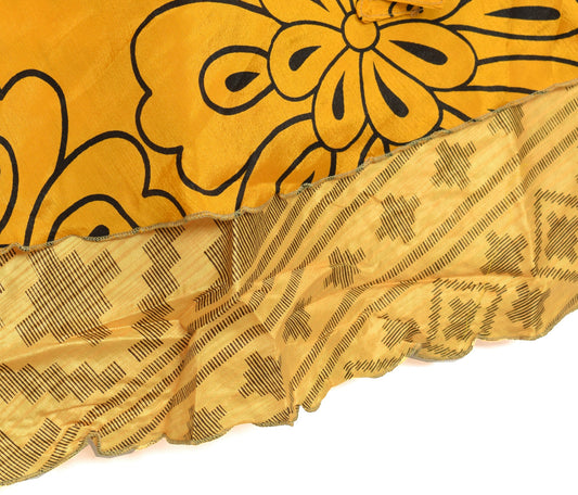 Sushila Vintage 2 Layer Saree Magic Wrap Reversible Skirt Yellow Art Silk Beach Dress