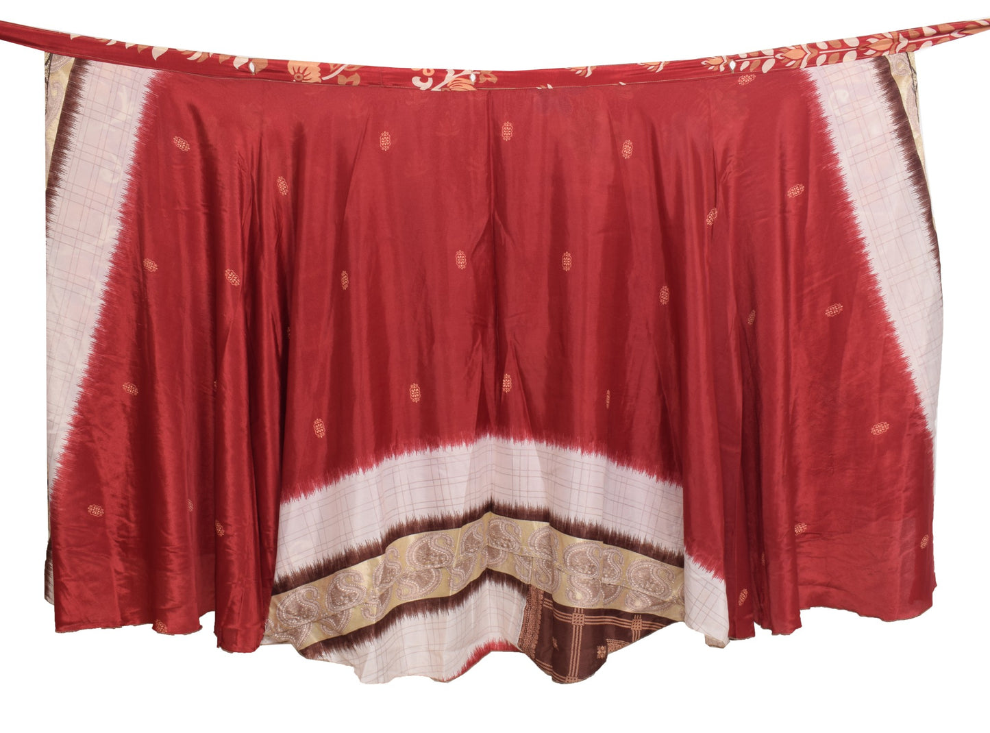 Sushila Vintage Art Silk Saree Magic Wrap Reversible Skirt Beach Dress Floral Maroon