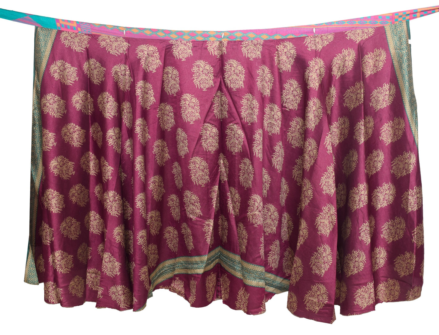 Sushila Vintage Floral Art Silk Saree Magic Wrap Reversible Skirt Pink Beach Dress