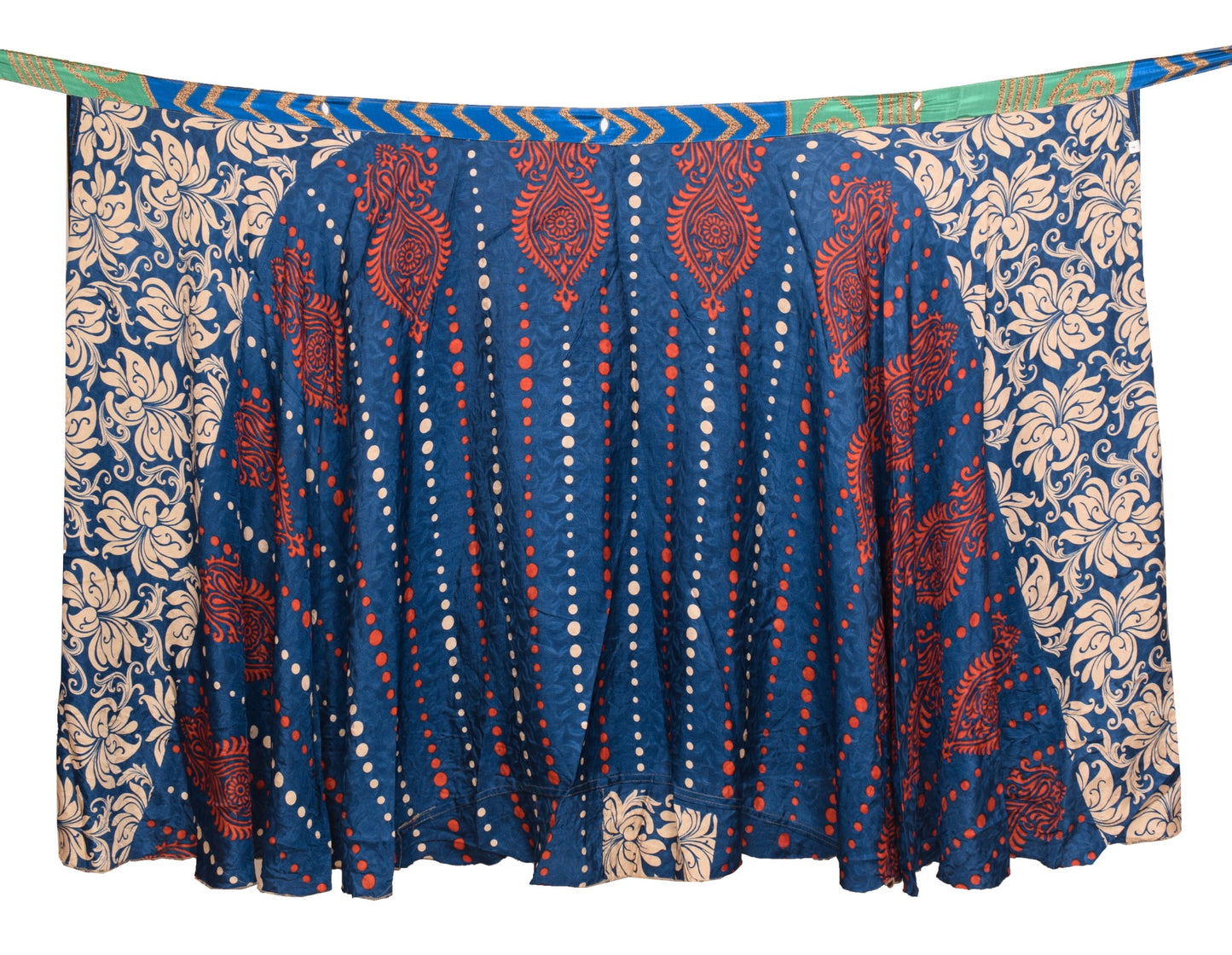 Sushila Vintage Blue Art Silk Saree Magic Wrap 2 Layer Reversible Skirt Beach Dress