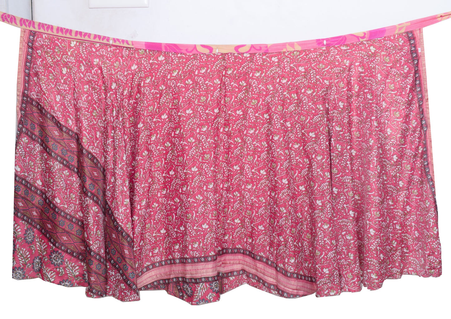 Sushila Vintage Pink Saree Magic Wrap Reversible Skirt Beach Art Silk Dress Clothing