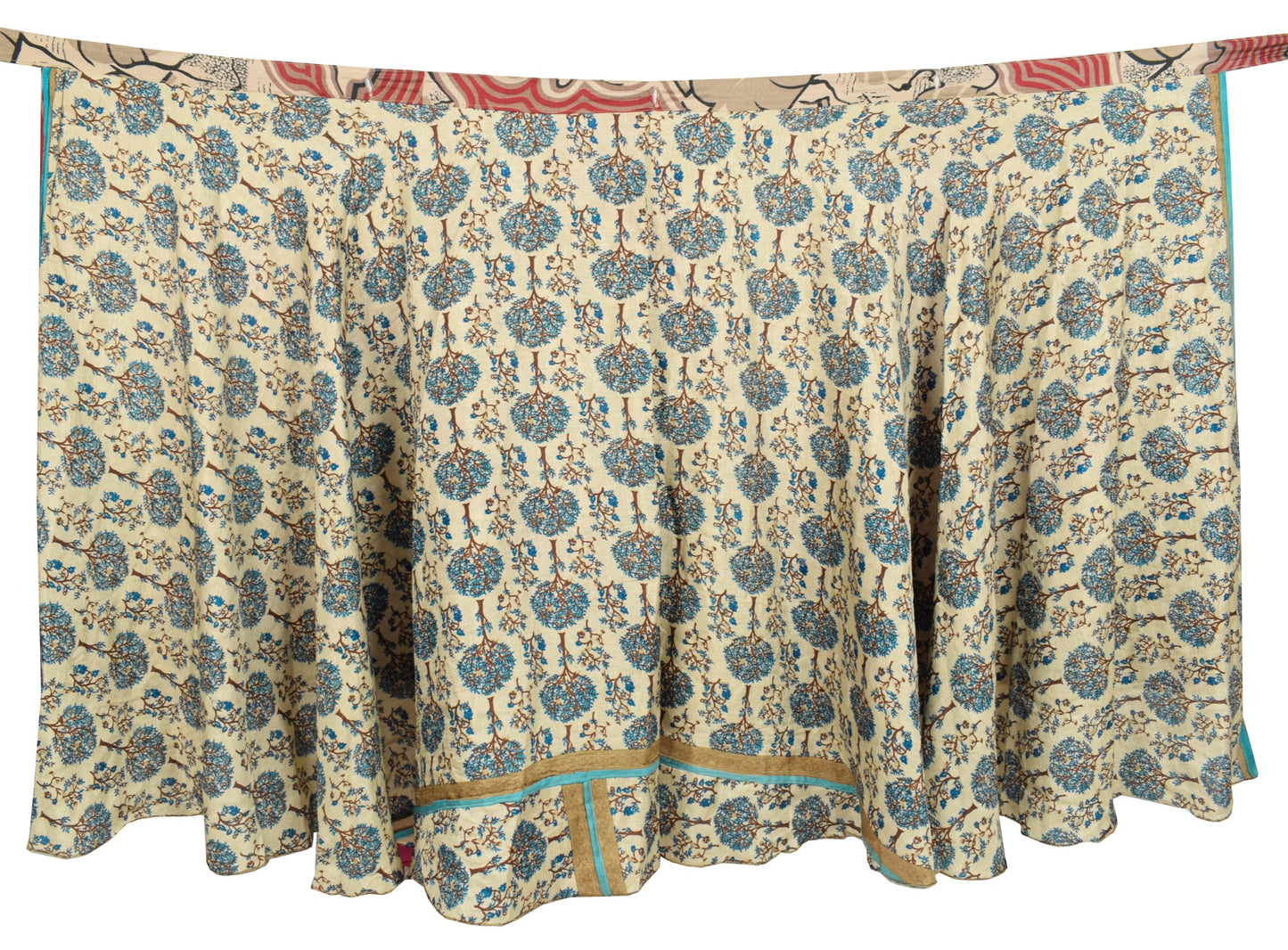 Sushila Vintage Floral Art Silk Saree Magic Wrap Reversible Skirt Beach Dress