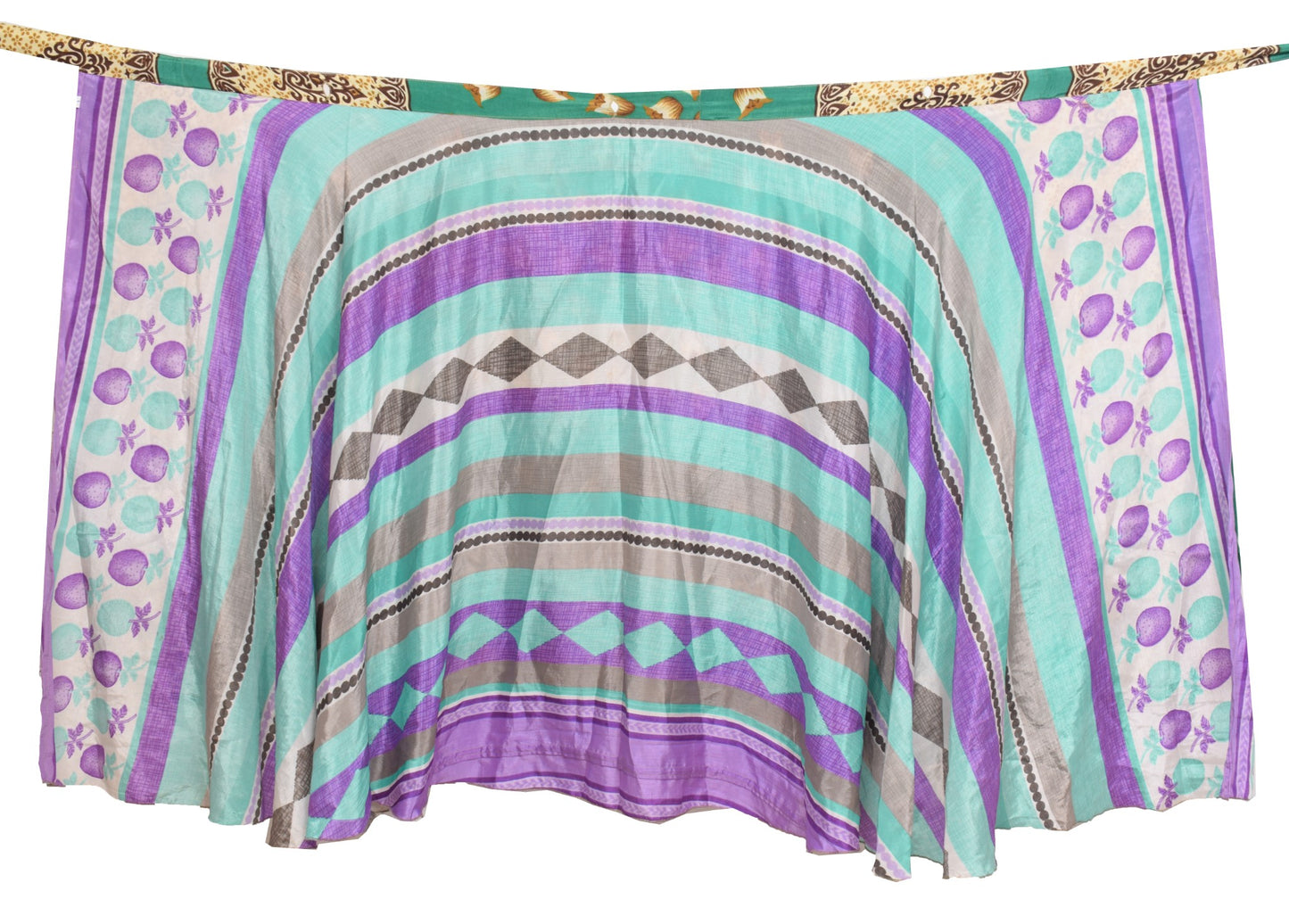 Sushila Vintage Green Saree Magic Wrap Reversible Skirt Art Silk Beach Dress Hippie