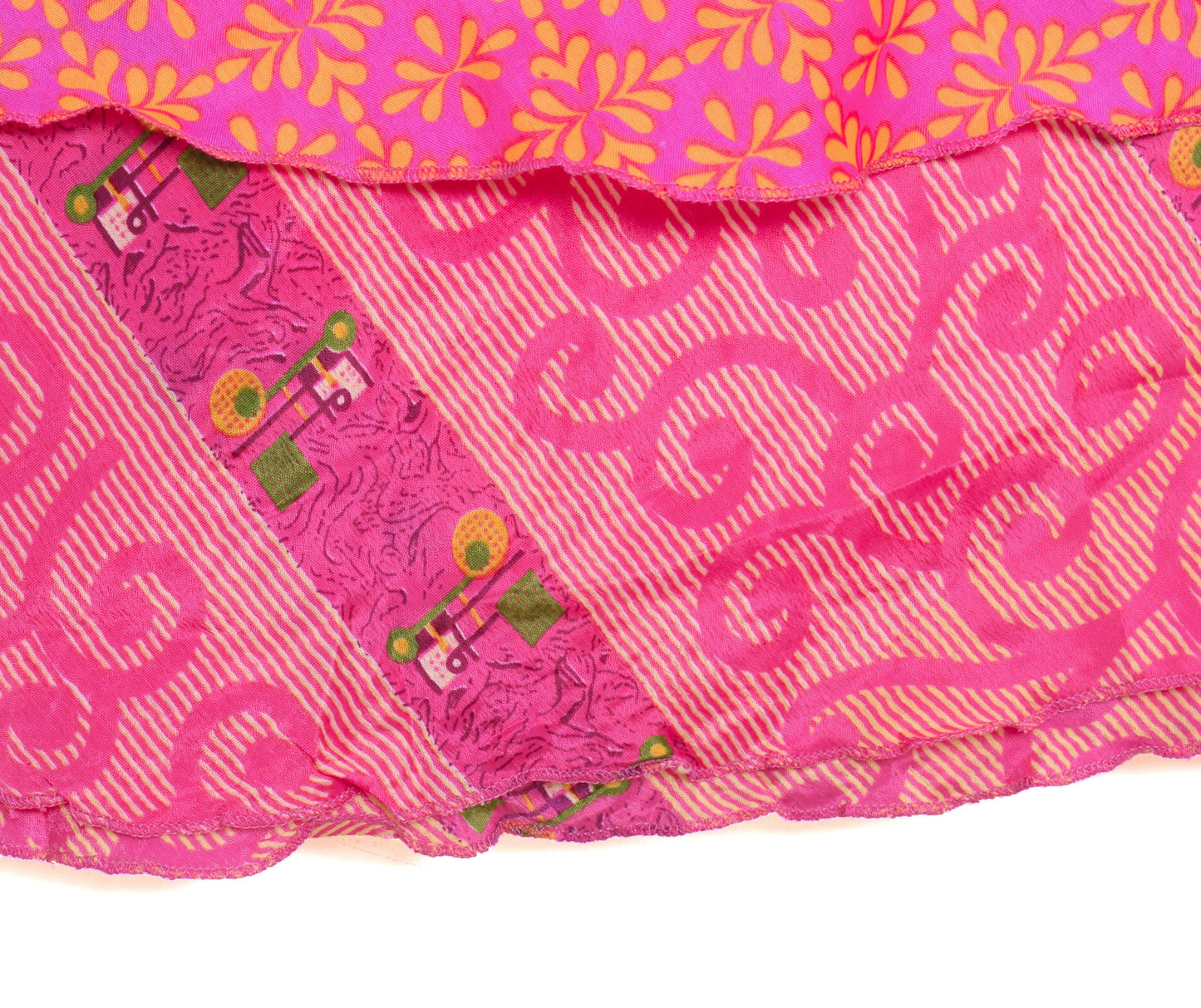 Sushila Vintage Art Silk Saree Magic Wrap Reversible Pink Floral Skirt Beach Dress