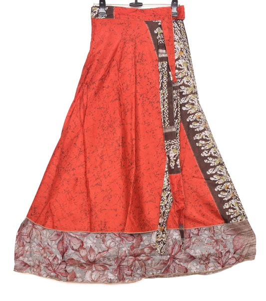 Sushila Vintage Gray Saree Magic Wrap Reversible Skirt Art Silk Beach Dress Floral