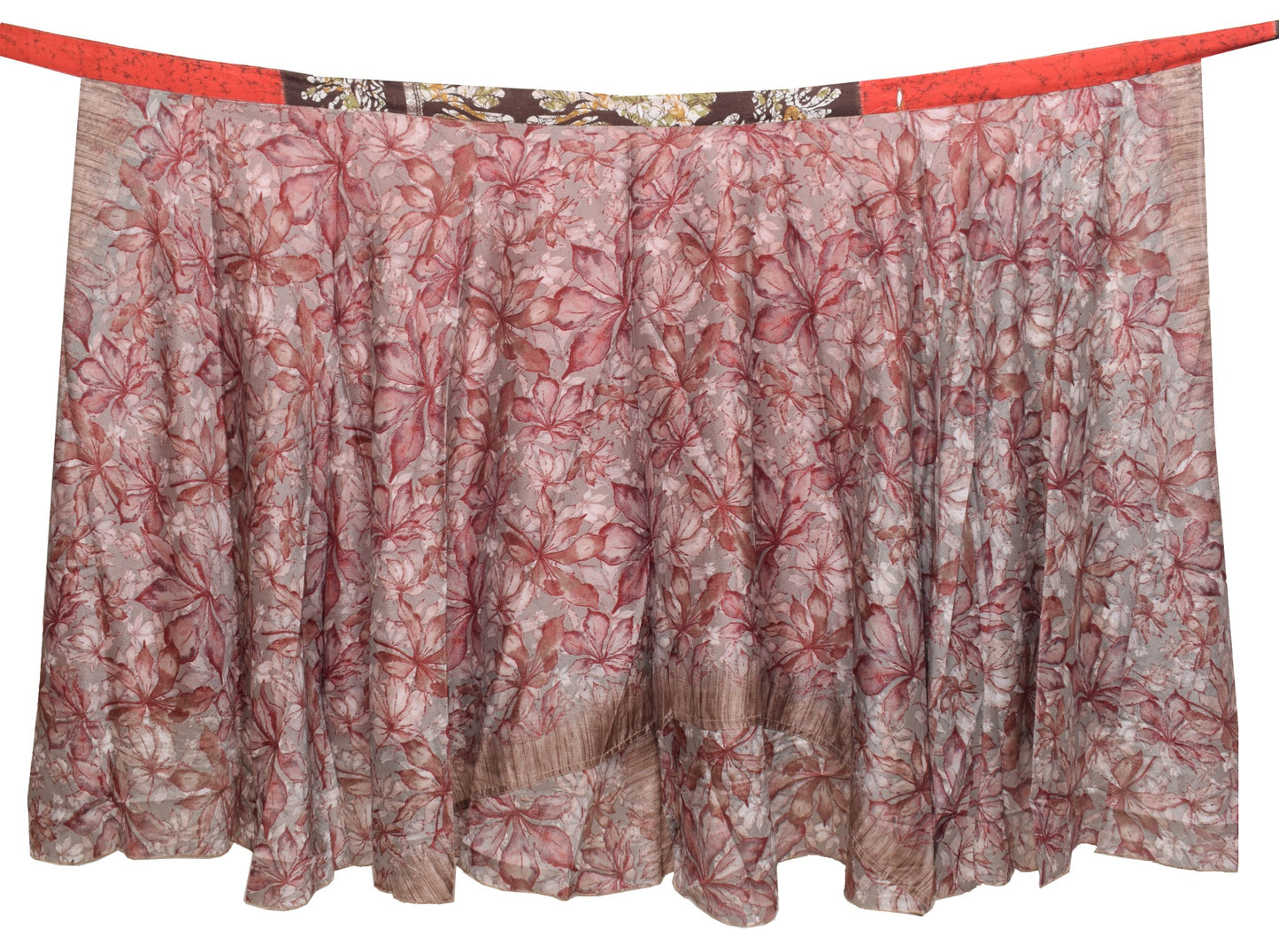 Sushila Vintage Gray Saree Magic Wrap Reversible Skirt Art Silk Beach Dress Floral
