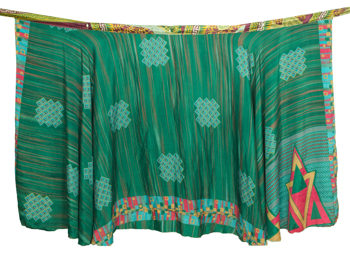 Sushila Vintage Dark Green Saree Magic Wrap Reversible Skirt Art Silk Beach Dress