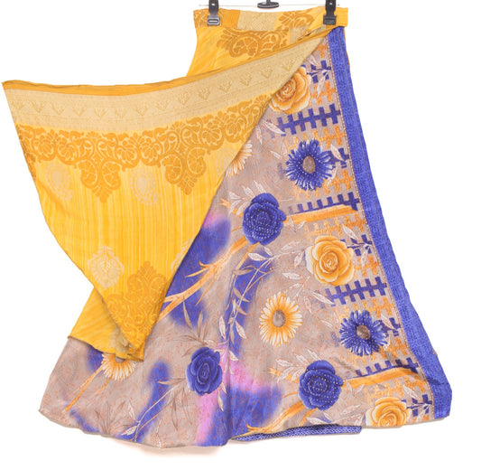 Sushila Vintage Yellow Saree Magic Wrap Reversible Skirt Beach Dress Art Silk Boho